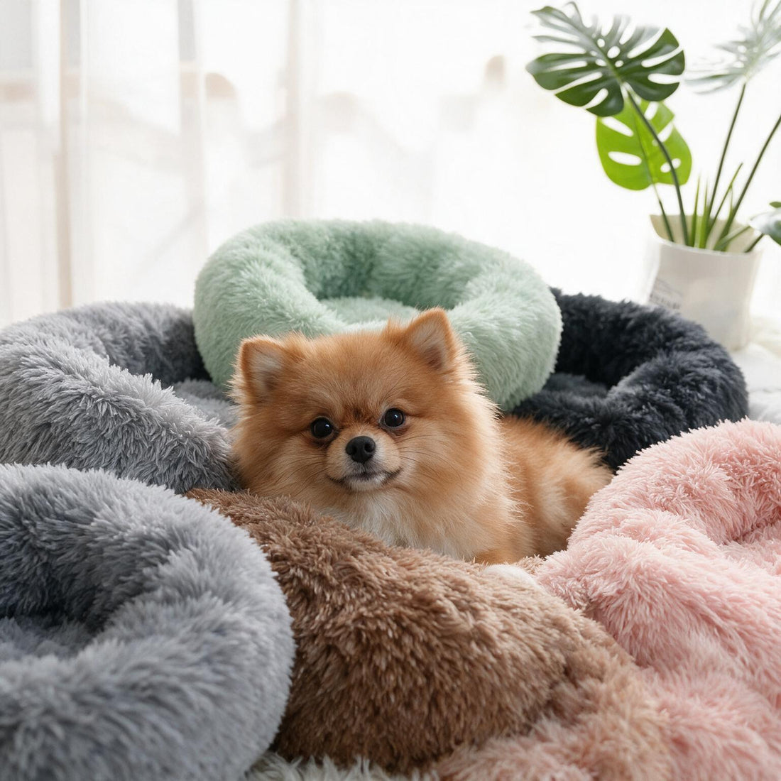 Calming Soft Non-Slip Donut Pet Bed (Machine Washable)